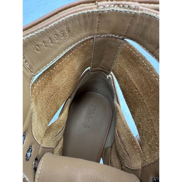 Chloe Rylee Brown Leather and Suede Booties Women's Size EU 36.5 Lace Up Cutout - Picture 12 of 16